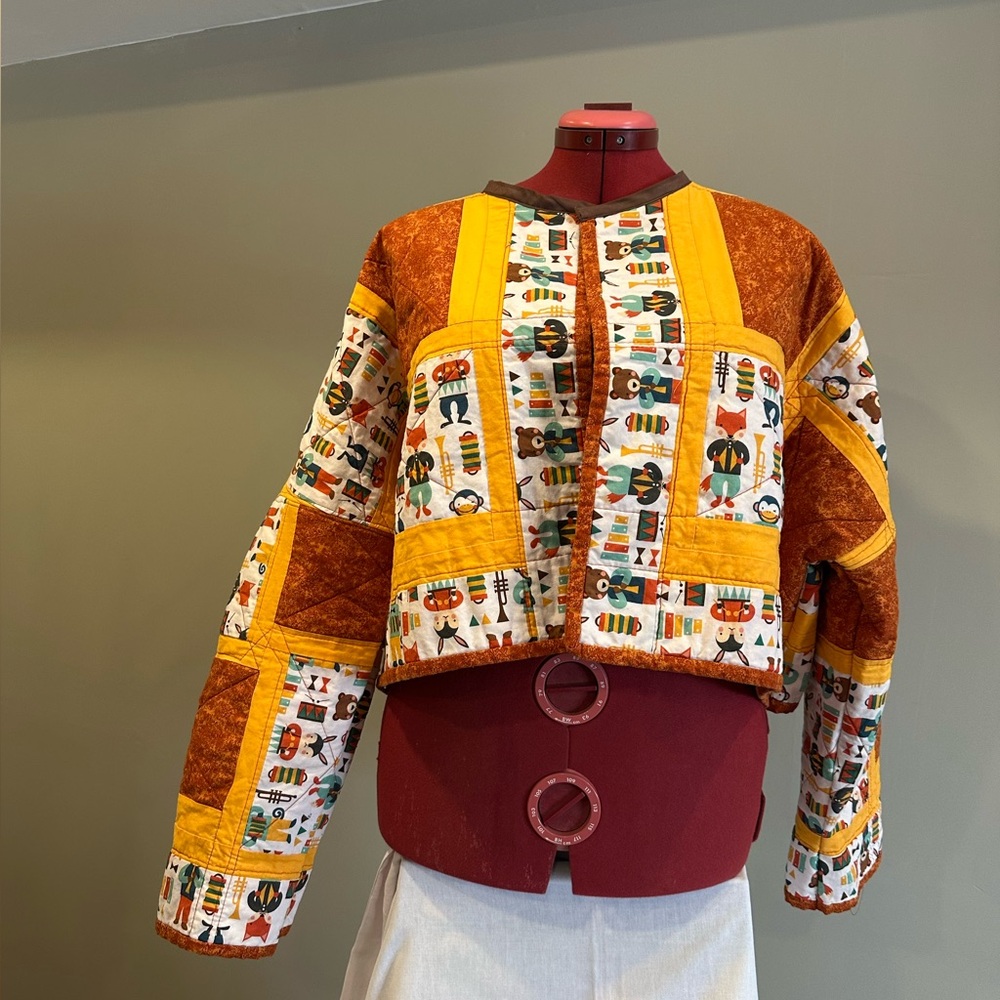 Handmade Woodland Animals Patchwork Jacket - autumnal colours OSFM